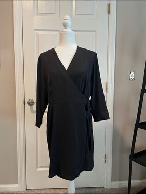 Topshop Black Wrap Midi Dress with Side Tie Accent